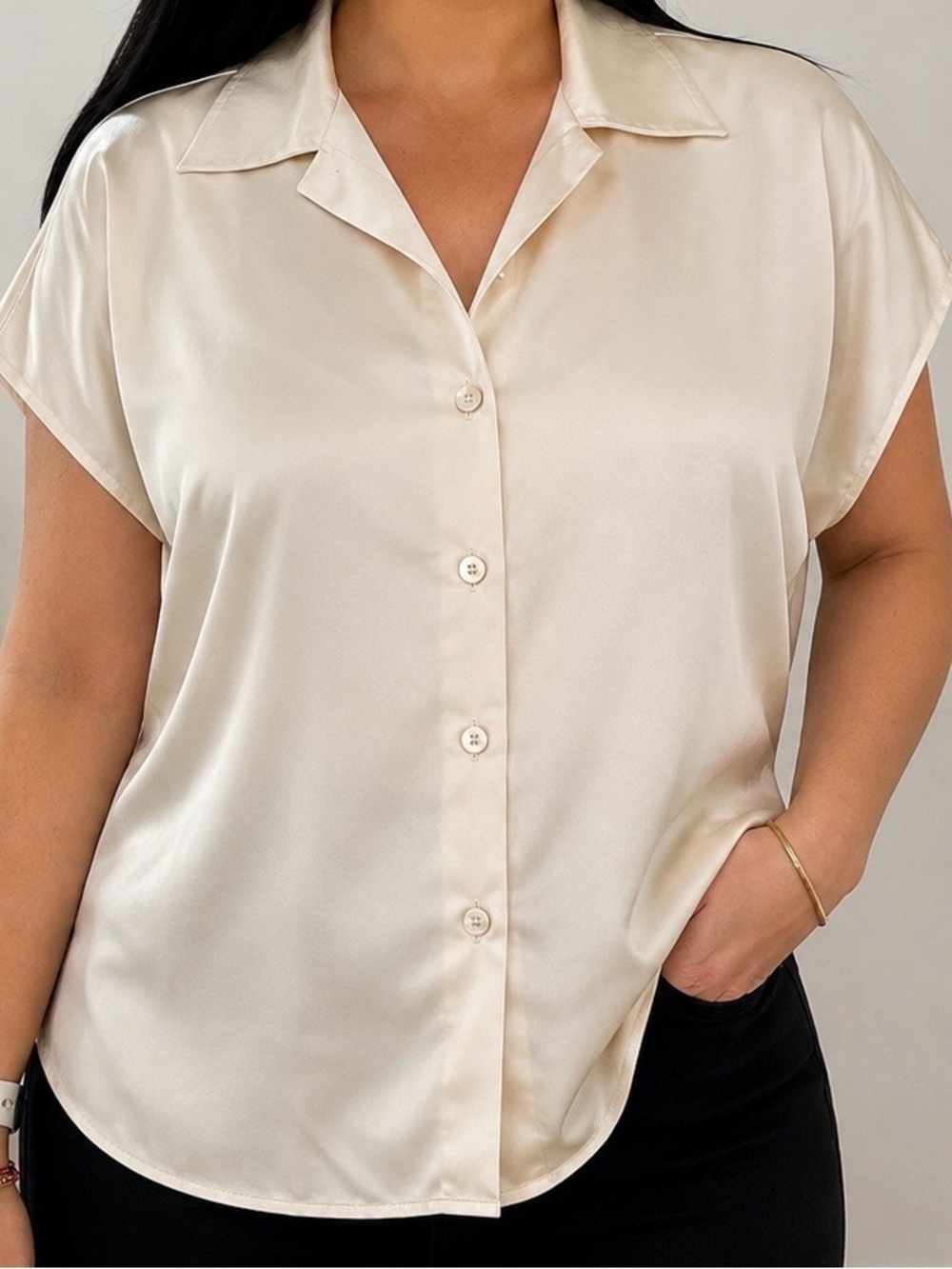 Rachel Zoe Cream Satin Button-Front Blouse